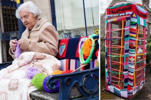 Grace Brett was 104 years old when she became famous for her colorful yarn creations in Scotland - STREET ART UTOPIA