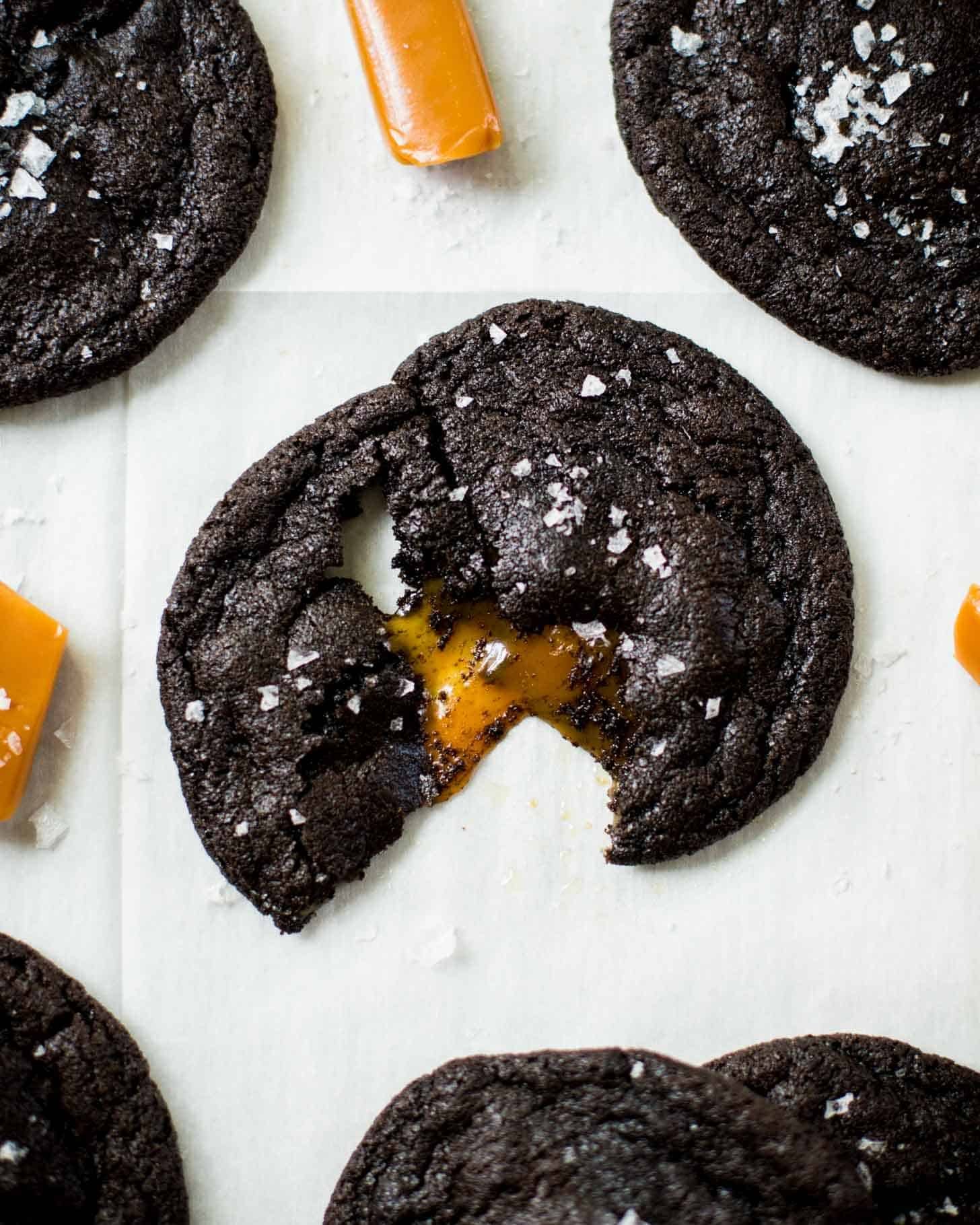 Salted Caramel Stuffed Chocolate Cookies