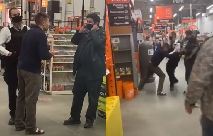 Guy Wearing Socks And Sandals Starts Fight With Home Depot Security, Other Customers Jump In And Take Him Down
