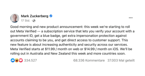 Meta Verified: Blauer Haken gegen Bezahlung für Instagram & Facebook
