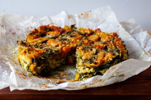 winter squash and spinach pasta bake