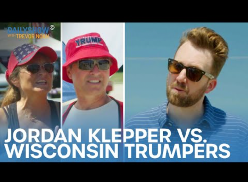 Jordan Klepper attends a Wisconsin MAGA rally