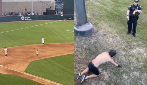A streaker caused absolute chaos during a college baseball game