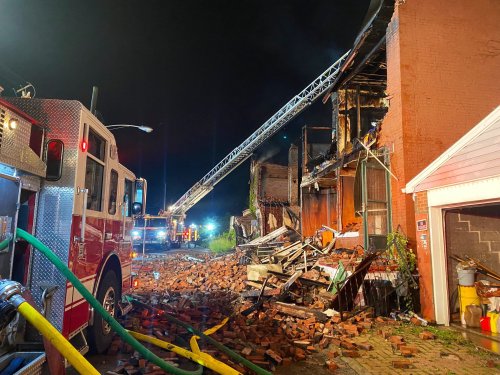 Massive fire rips through rowhomes in Braddock, causing part of building to collapse