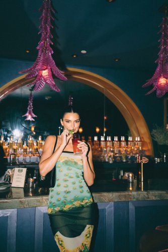 Kendall Jenner Celebrates 818 Tequila Brand in Vintage Jean Paul Gaultier Floral-print Dress