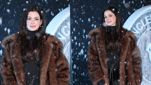 Anne Hathaway Embraces Après-ski Glamour in Furry Coat for Snowy Moncler Grenoble Fall 2025 Show