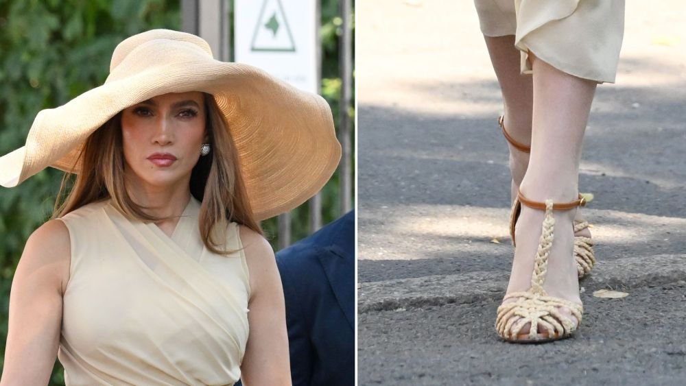 Jennifer Lopez Trades Clear Heels for Braided Ralph Lauren Sandals at Wimbledon
