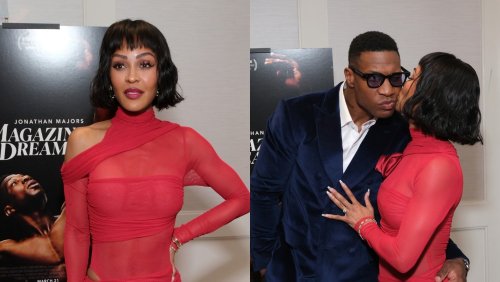 Meagan Good Marries Sheer Trend and Cutouts in Red Body-con Dress for ‘Magazine Dream’ Screening With Fiancé Jonathan Majors