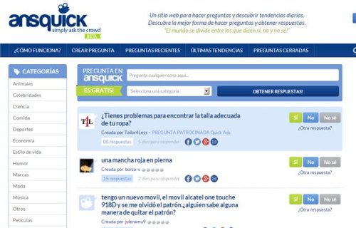 Ansquick – Nuevo portal de preguntas y respuestas, en español, aceptando solo Sí­, NO y NO SÉ