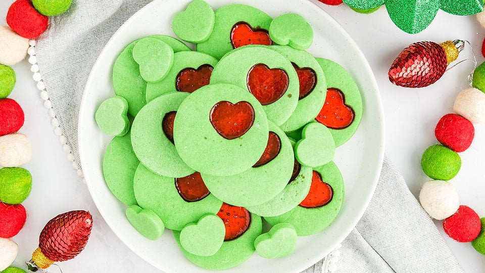 Grinch Heart Cookies - Stained Glass Window