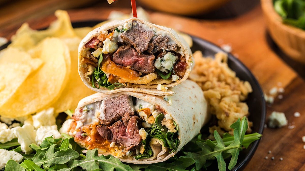 Bacon Steak Wraps with Blue Cheese Dressing