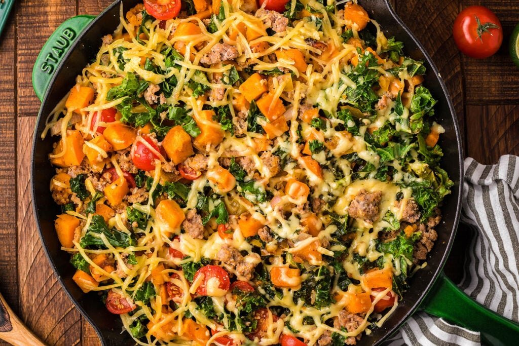 Ground Turkey Sweet Potato Kale Skillet