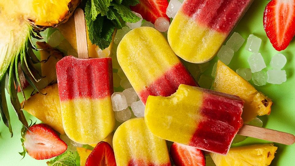 Layered Strawberry Pineapple Mint Popsicles