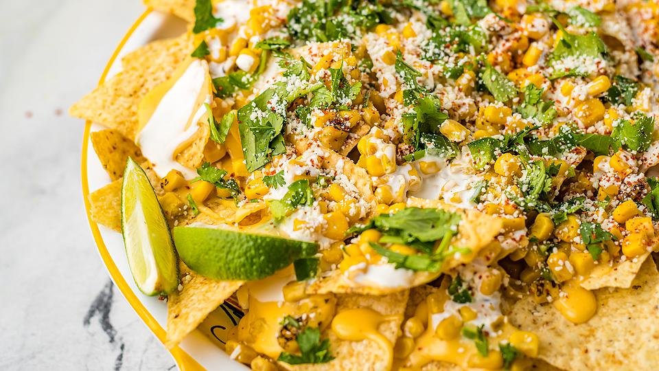 Elote Mexican Street Corn Nachos with Zesty Cheese Sauce