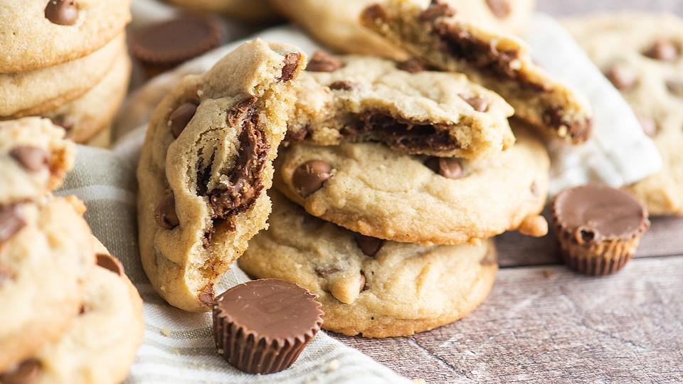 Chocolate Chip Reese's Peanut Butter Cup Stuffed Cookies