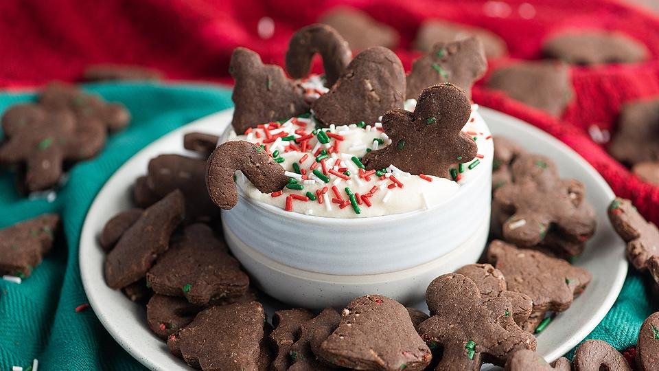 Christmas Chocolate Sugar Cookies and Buttercream Dip