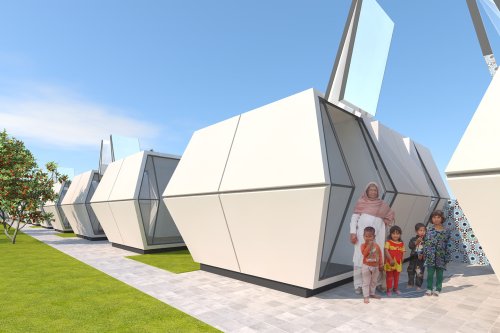 Origami-inspired Prefab Pod with a folding design makes it easy to set up instant refugee shelters