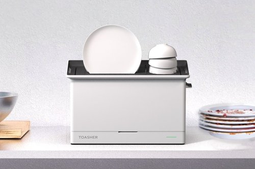 This toaster-inspired space-saving dishwasher pops out clean dishes in a jiffy