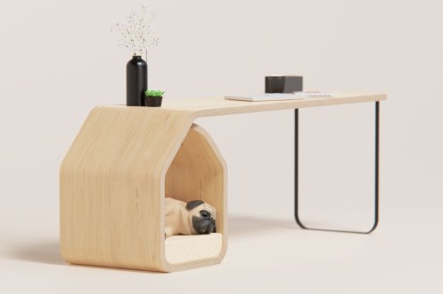 Dog Hut Desk puts a dog bed within the ‘d’ of your work desk