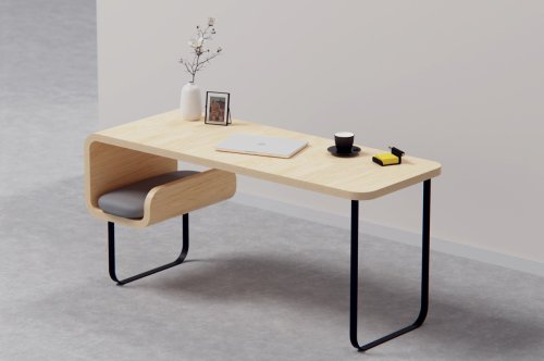 Minimalist desk concept has a special place for your cat to sleep in