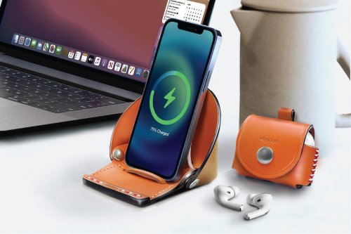 An Apple iPhone 12 stand + AirPods case that encloses your gadgets in premium handcrafted protection
