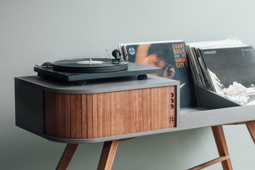 This vintage vinyl table with a tambour door will take you on a trip down memory lane!