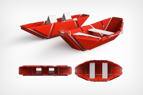 Origami lifeboat can be flat-packed while storing, and opened on command