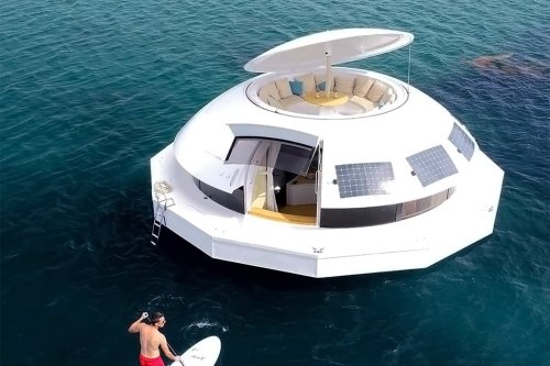 This 100% electric pod inspired by James Bond is the worlds first floating eco-hotel suite!