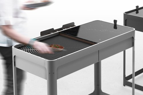 The Domino Barbecue transforms in a jiffy from outdoor furniture to a grill