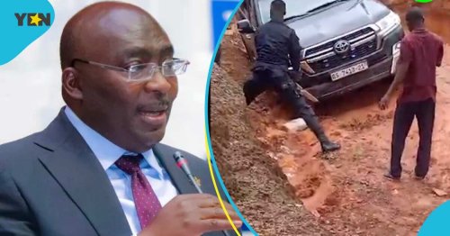 Vice president Bawumia's convoy gets stuck in Ashanti Region due to poor roads - Watch video here
