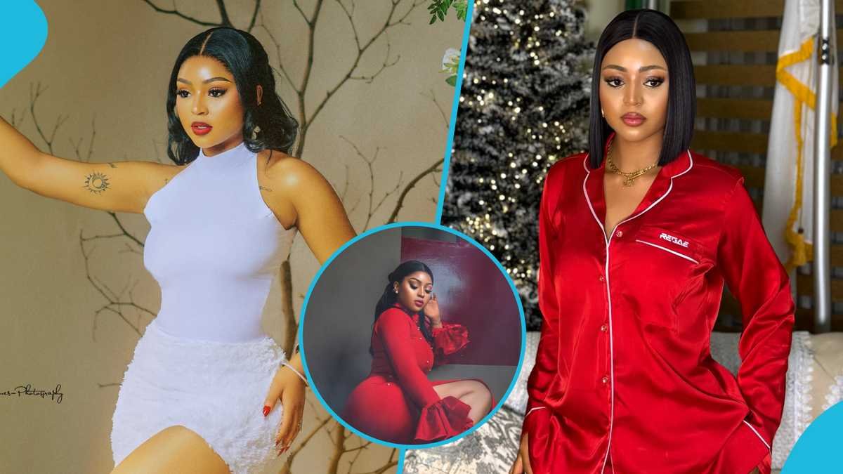 Regina Daniels glows in a red dress styled with white pearls, photos