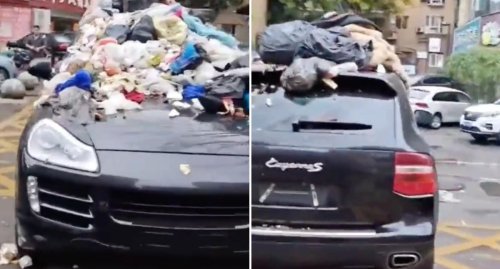 Furious locals cover Porsche in rubbish over illegal parking act