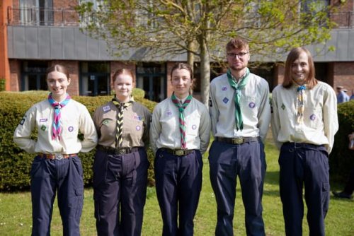Chief Scout, Dwayne Fields Congratulates Norah Fox and Lewis Hodgson from Huddersfield on achieving King’s Scout Award