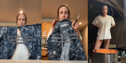 Video Of U.S. Navy Veteran Cutting Up Her Uniform To Defend Women’s Rights Causes Outrage