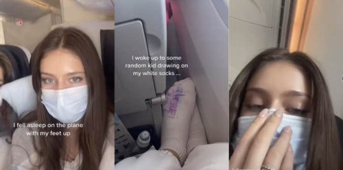 Woman Complains About Kid On Flight Who Drew On Her Socks After She Put Her Feet On Their Armrest