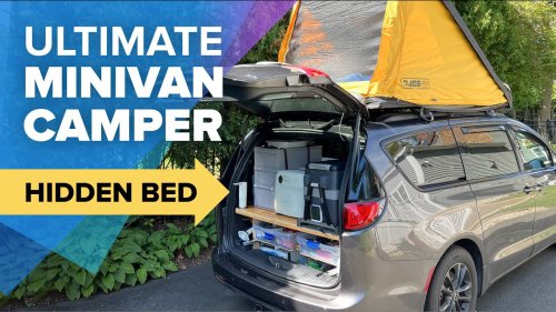 DIY Pacifica Minivan Camper - Sleeps 4, kitchen, roof top tent, solar + toilet for family roadtrips