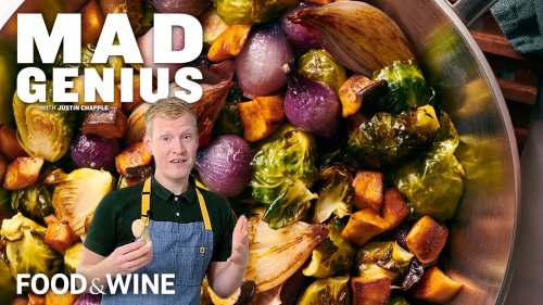 Roasted Brussels Sprouts and Onions with Mushroom Lardons | Mad Genius | Food & Wine