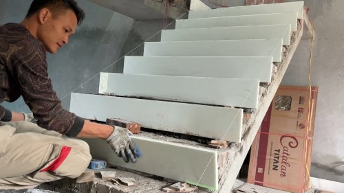 Design and Build Stair In The Home | Install Stair Modern Wooden Surface Combined Granite