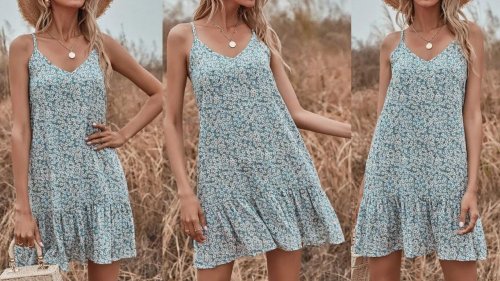 Easy Cami Dress Cutting and Sewing| How to make Ruffle Hem A-line Short Dress with Spaghetti Strap