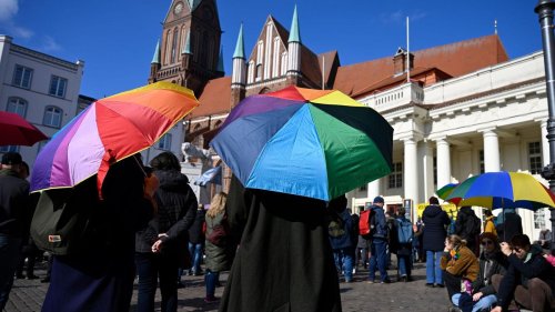 Flaggen und Regenbogenschirme: "Reichsbürger"-Treffen in Schwerin - Gegendemonstration